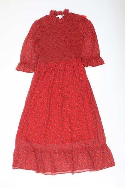 Finery Womens Red Floral Polyester A-Line Size 8 Mock Neck Pullover