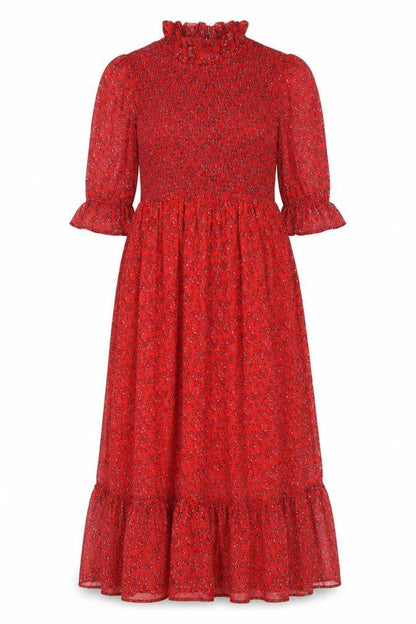 Finery Womens Red Floral Polyester A-Line Size 8 Mock Neck Pullover