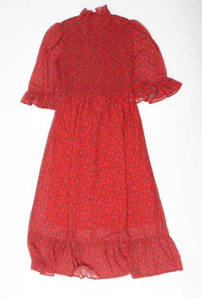 Finery Womens Red Floral Polyester A-Line Size 8 Mock Neck Pullover