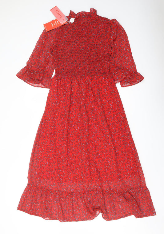 Finery Womens Red Floral Polyester A-Line Size 16 Mock Neck Pullover