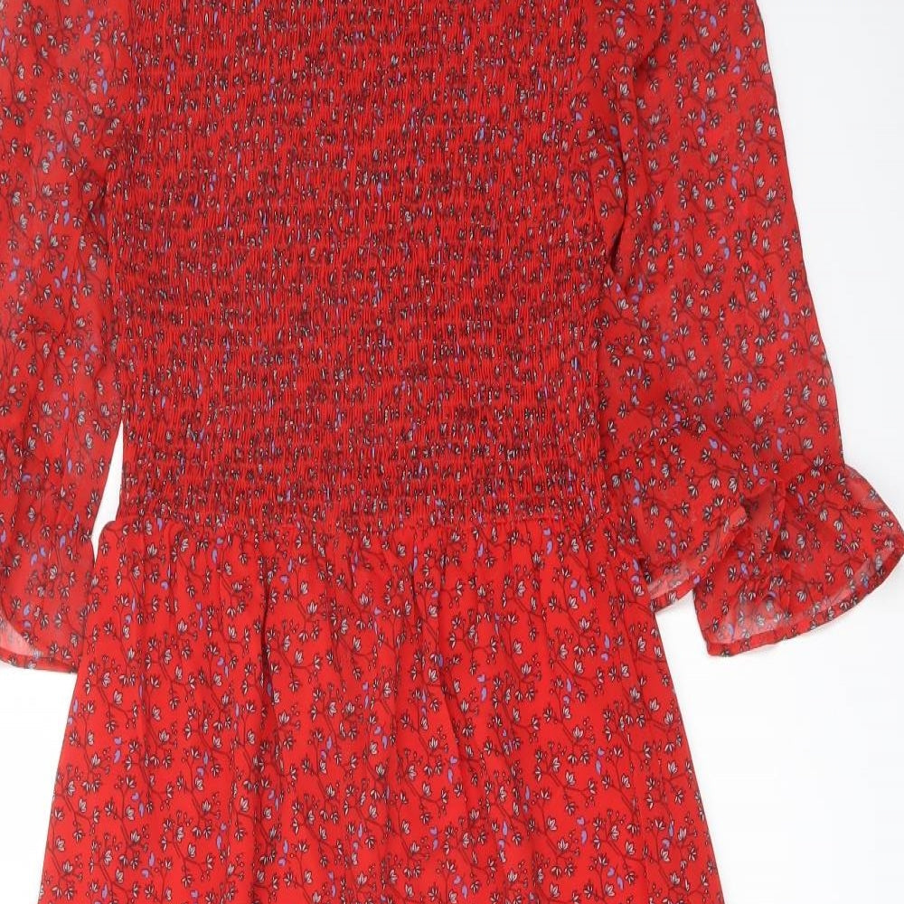 Finery Womens Red Floral Polyester A-Line Size 16 Mock Neck Pullover