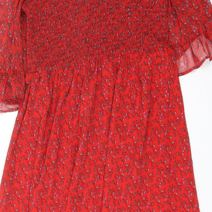 Finery Womens Red Floral Polyester A-Line Size 16 Mock Neck Pullover