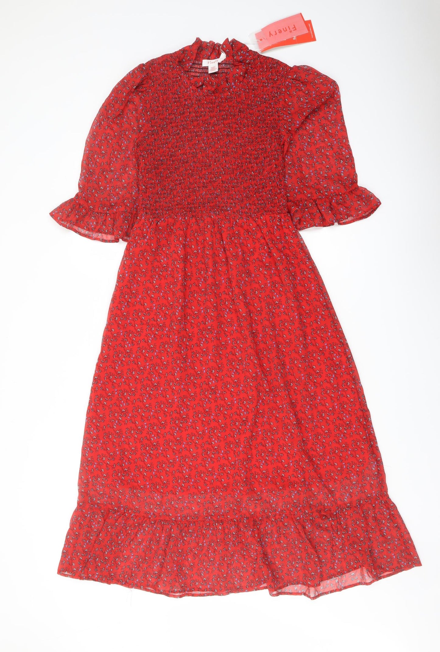 Finery Womens Red Floral Polyester A-Line Size 8 Mock Neck Pullover