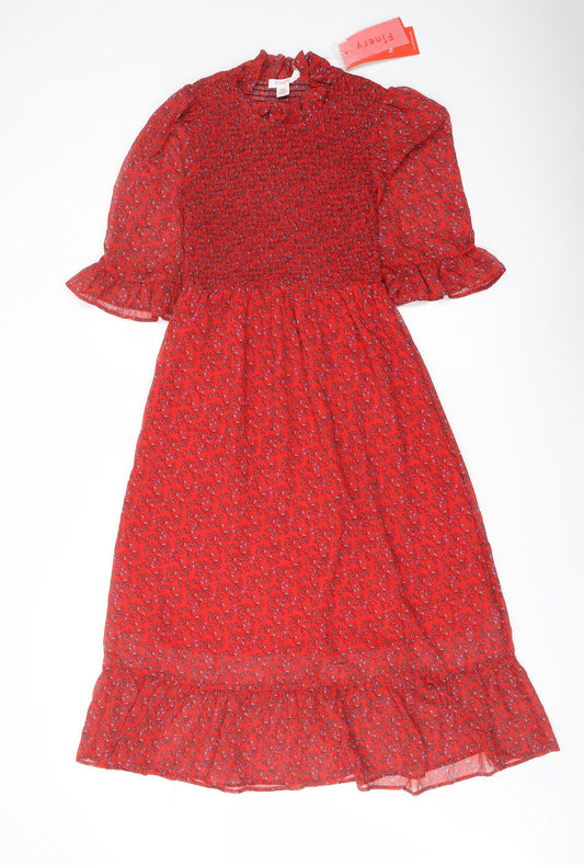 Finery Womens Red Floral Polyester A-Line Size 8 Mock Neck Pullover