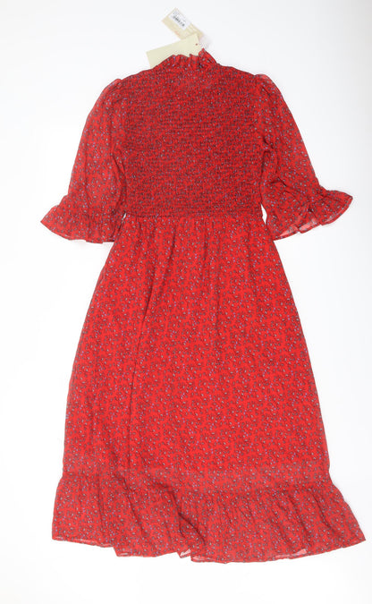 Finery Womens Red Floral Polyester A-Line Size 8 Mock Neck Pullover