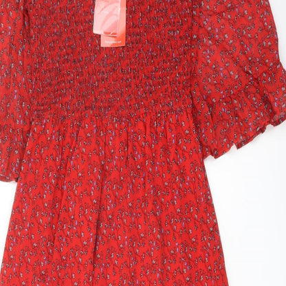 Finery Womens Red Floral Polyester A-Line Size 8 Mock Neck Pullover