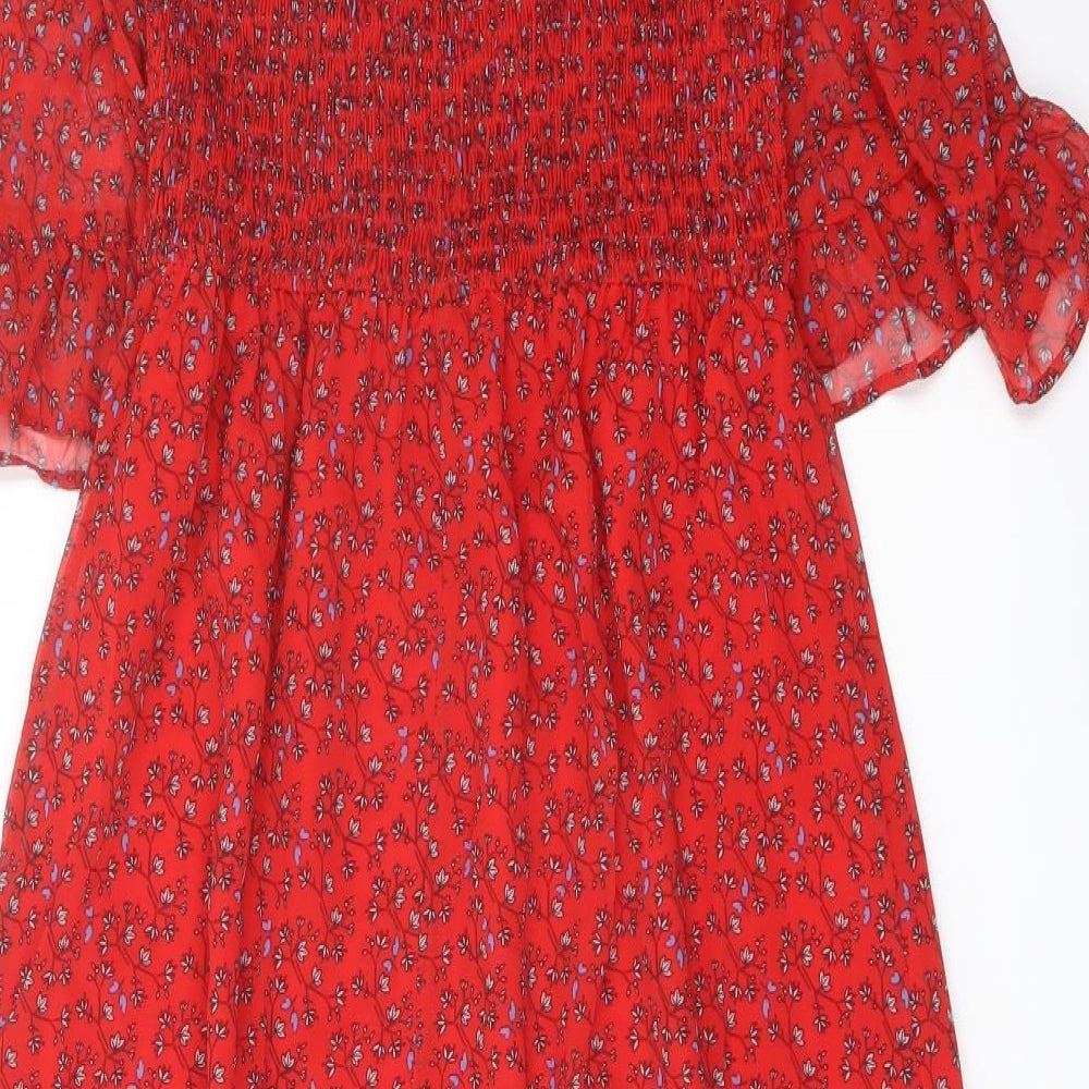 Finery Womens Red Floral Polyester A-Line Size 8 Mock Neck Pullover