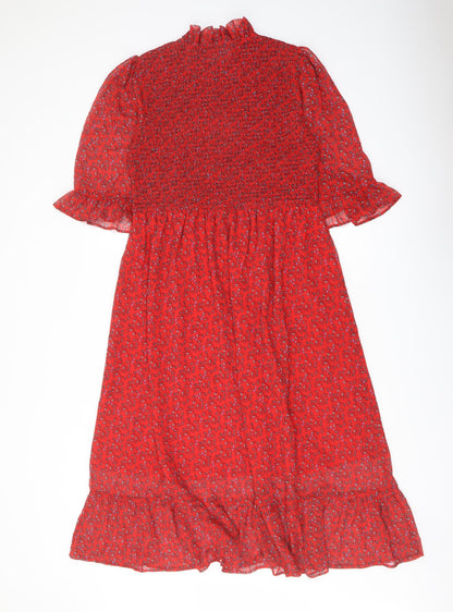 Finery Womens Red Floral Polyester A-Line Size 16 Mock Neck Pullover