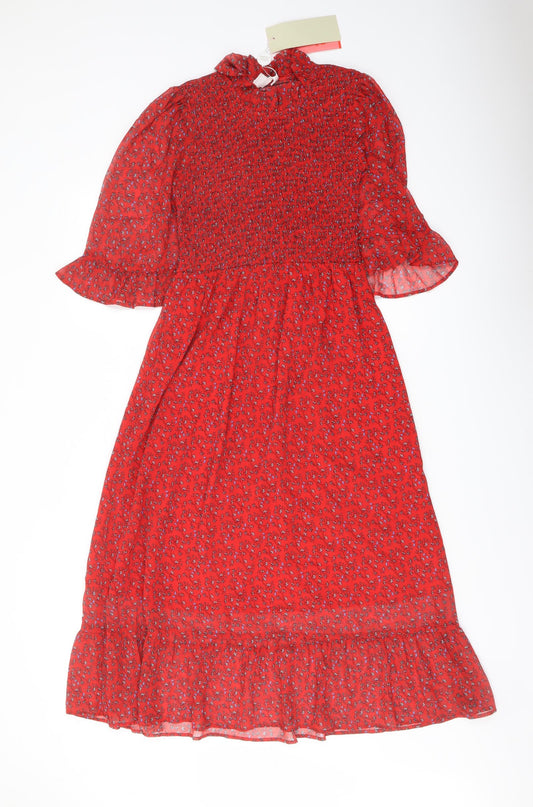 Finery Womens Red Floral Polyester A-Line Size 8 Mock Neck Pullover