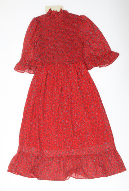 Finery Womens Red Floral Polyester A-Line Size 8 Mock Neck Pullover