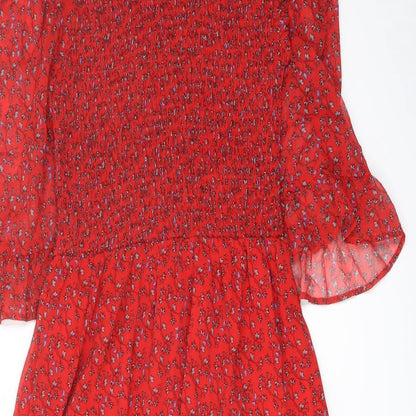 Finery Womens Red Floral Polyester A-Line Size 8 Mock Neck Pullover