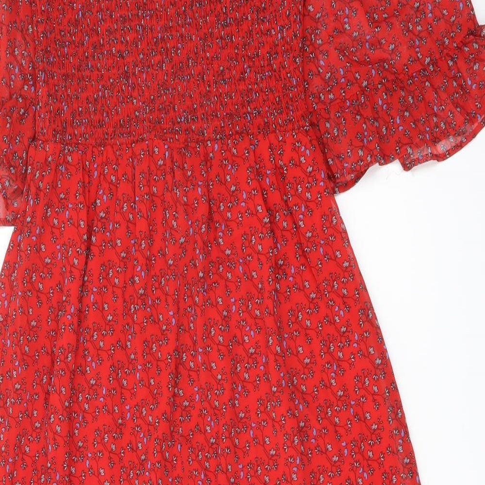 Finery Womens Red Floral Polyester A-Line Size 8 Mock Neck Pullover