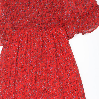 Finery Womens Red Floral Polyester A-Line Size 8 Mock Neck Pullover