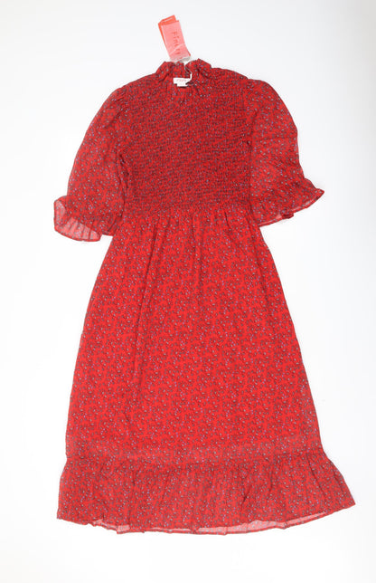 Finery Womens Red Floral Polyester A-Line Size 8 Mock Neck Pullover