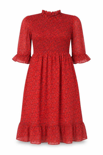 Finery Womens Red Floral Polyester A-Line Size 8 Mock Neck Pullover