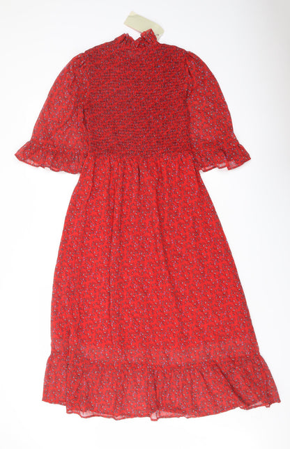 Finery Womens Red Floral Polyester A-Line Size 8 Mock Neck Pullover