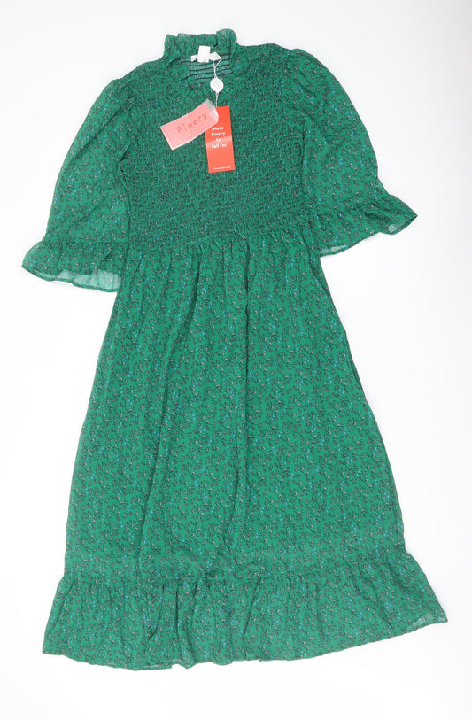 Finery Womens Green Floral Polyester A-Line Size 10 Mock Neck Pullover