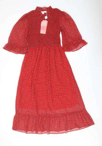 Finery Womens Red Floral Polyester A-Line Size 8 Mock Neck Pullover