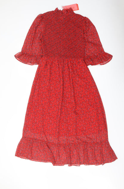 Finery Womens Red Floral Polyester A-Line Size 8 Mock Neck Pullover