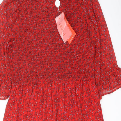Finery Womens Red Floral Polyester A-Line Size 18 Mock Neck Pullover