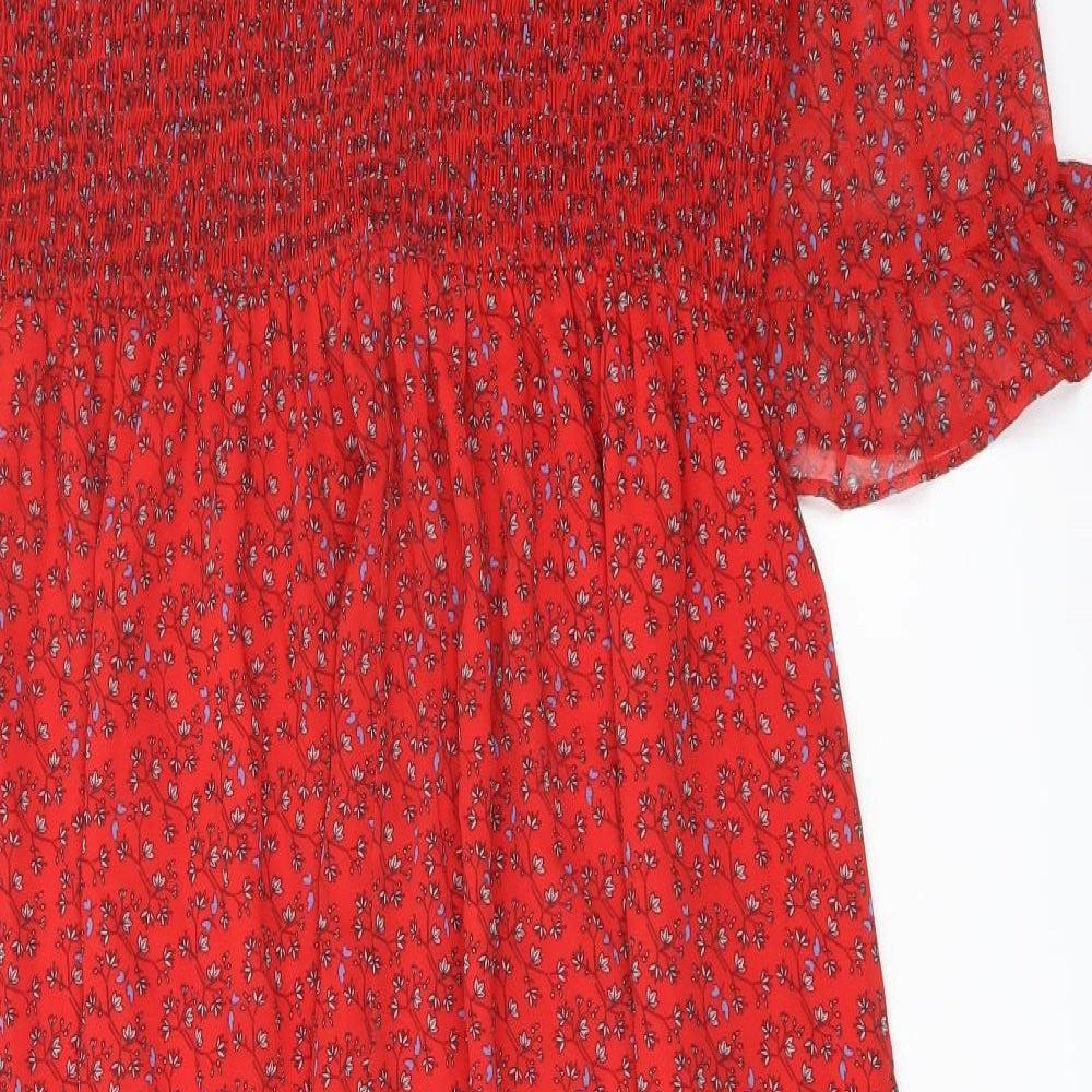 Finery Womens Red Floral Polyester A-Line Size 18 Mock Neck Pullover