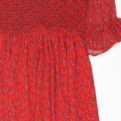 Finery Womens Red Floral Polyester A-Line Size 18 Mock Neck Pullover