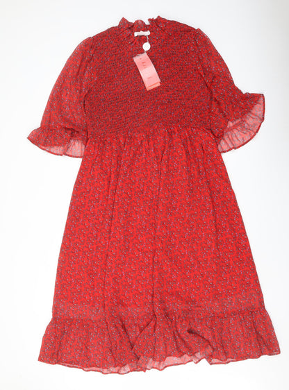 Finery Womens Red Floral Polyester A-Line Size 18 Mock Neck Pullover