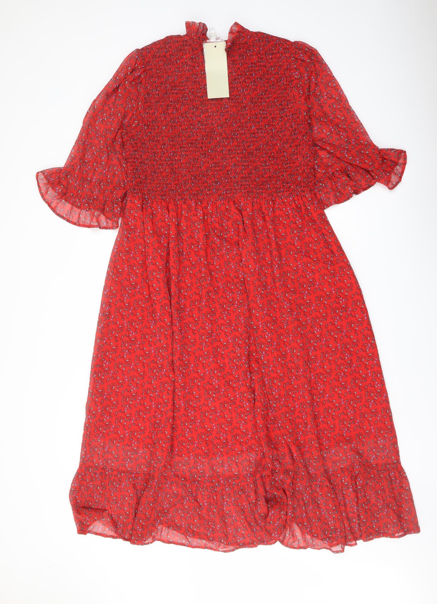 Finery Womens Red Floral Polyester A-Line Size 18 Mock Neck Pullover