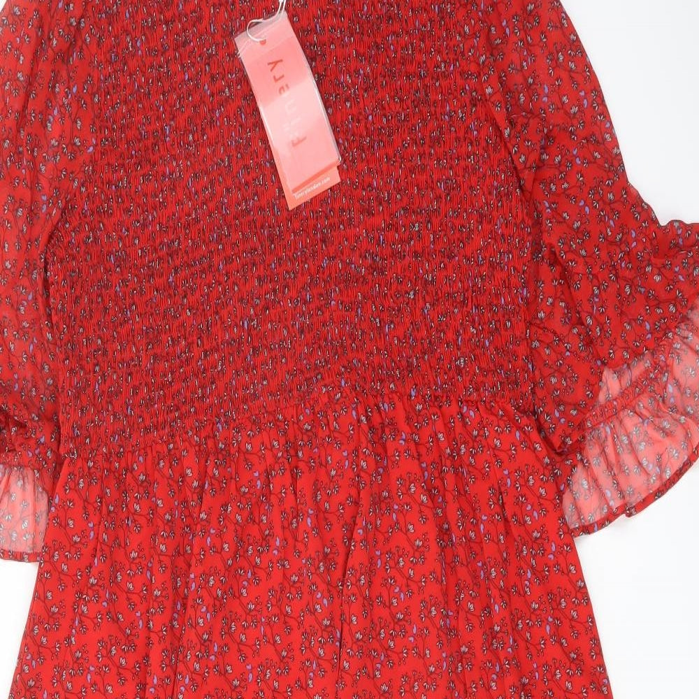 Finery Womens Red Floral Polyester A-Line Size 18 Mock Neck Pullover