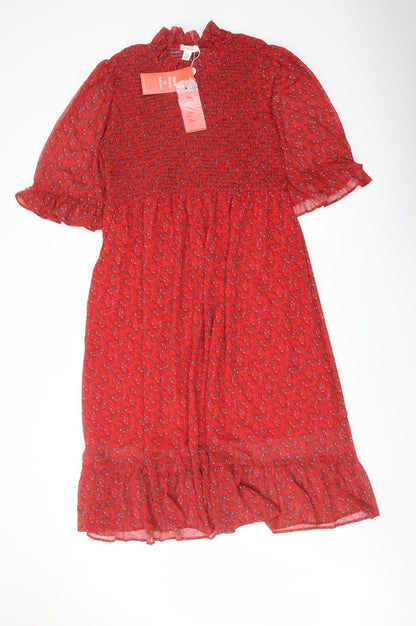 Finery Womens Red Floral Polyester A-Line Size 18 Mock Neck Pullover