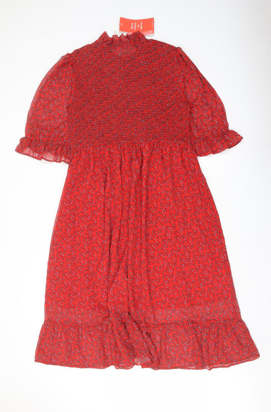 Finery Womens Red Floral Polyester A-Line Size 18 Mock Neck Pullover