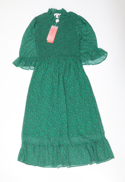 Finery Womens Green Floral Polyester A-Line Size 10 Mock Neck Pullover