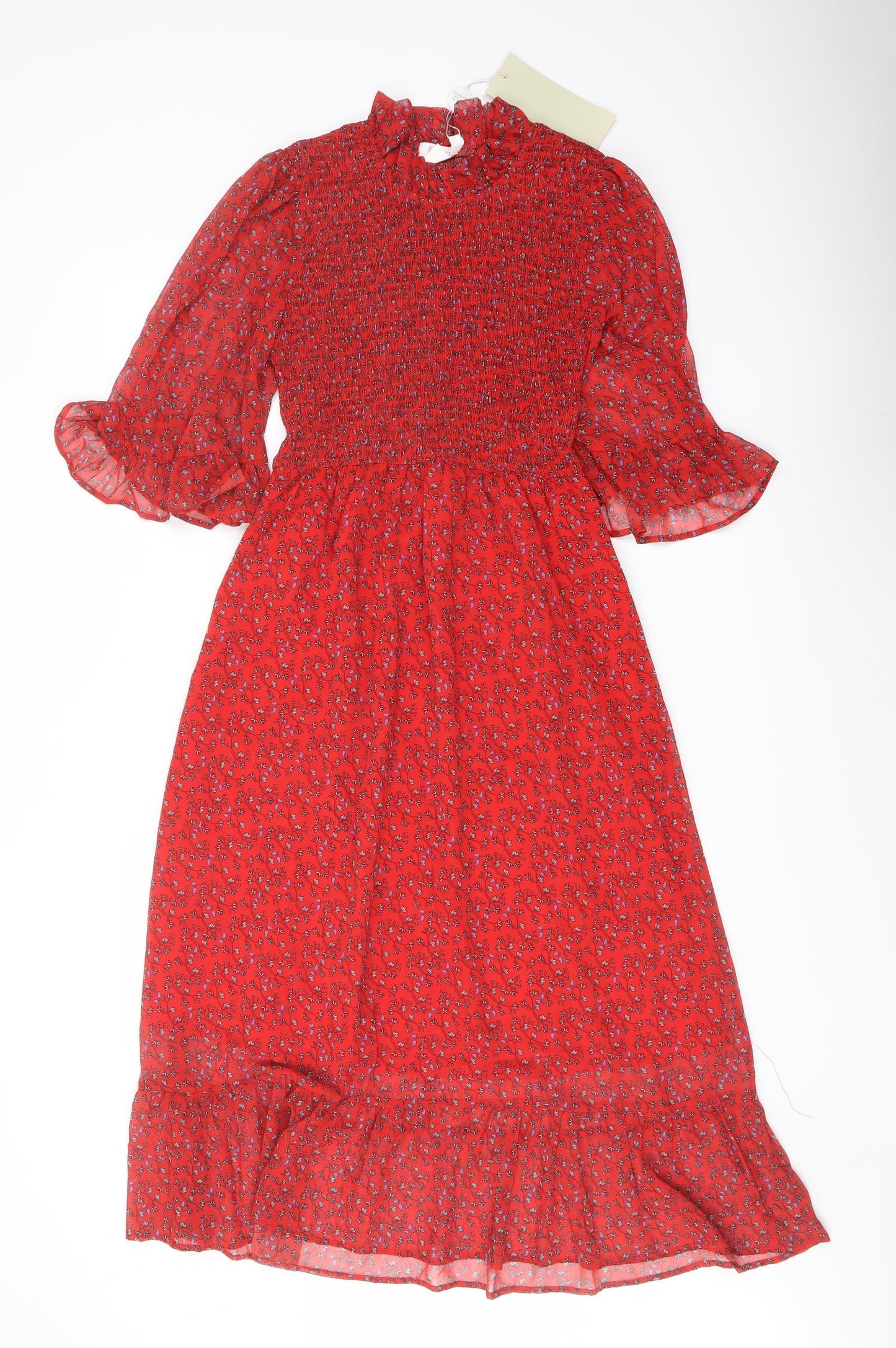 Finery Womens Red Floral Polyester A-Line Size 8 Mock Neck Pullover