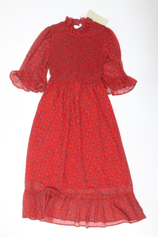 Finery Womens Red Floral Polyester A-Line Size 8 Mock Neck Pullover