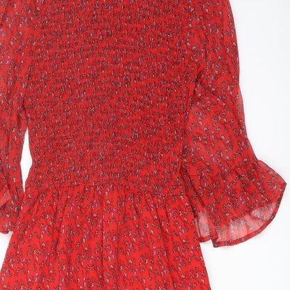 Finery Womens Red Floral Polyester A-Line Size 8 Mock Neck Pullover