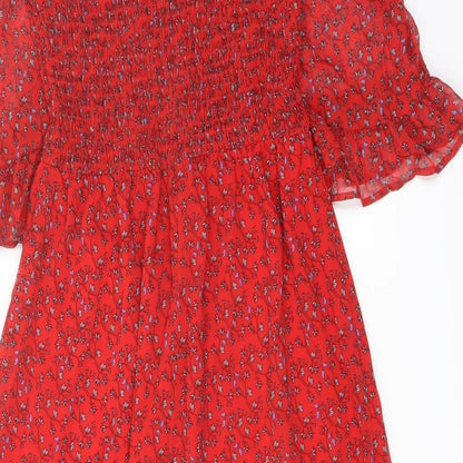 Finery Womens Red Floral Polyester A-Line Size 8 Mock Neck Pullover