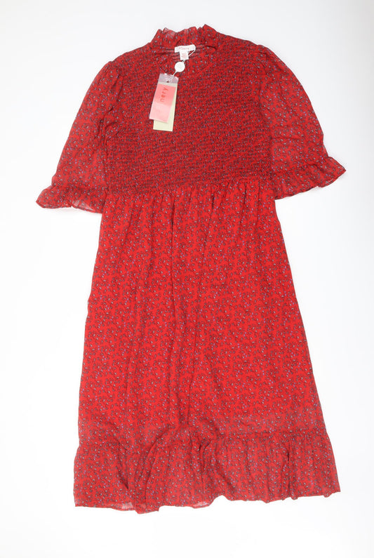 Finery Womens Red Floral Polyester A-Line Size 16 Mock Neck Pullover