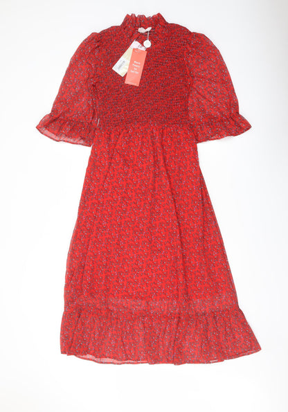 Finery Womens Red Floral Polyester A-Line Size 8 Mock Neck Pullover