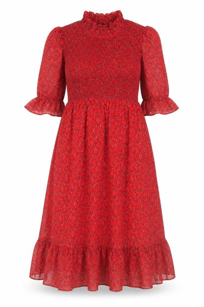Finery Womens Red Floral Polyester A-Line Size 8 Mock Neck Pullover