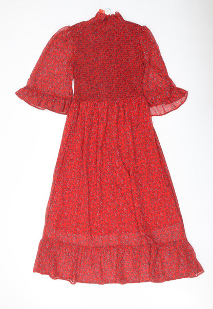 Finery Womens Red Floral Polyester A-Line Size 8 Mock Neck Pullover