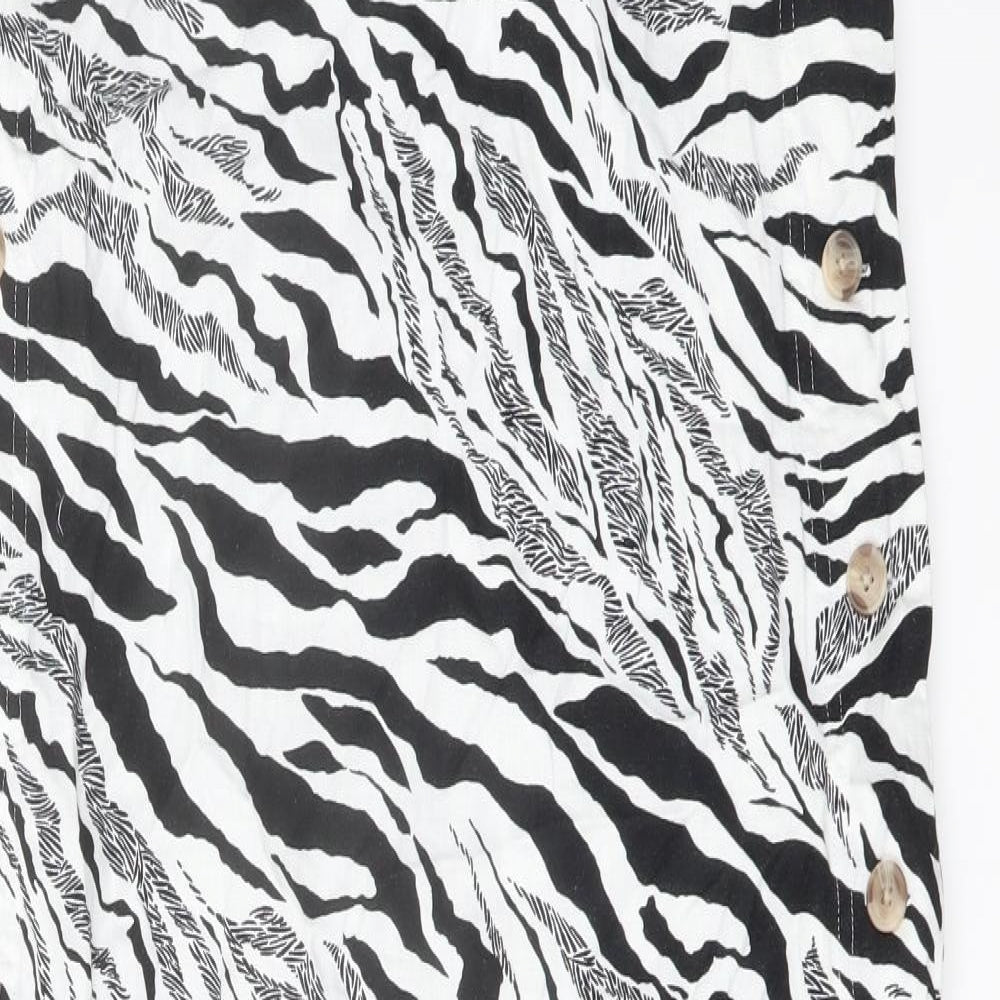 Marks and Spencer Womens White Animal Print Linen Trapeze & Swing Size 6 Round Neck Button