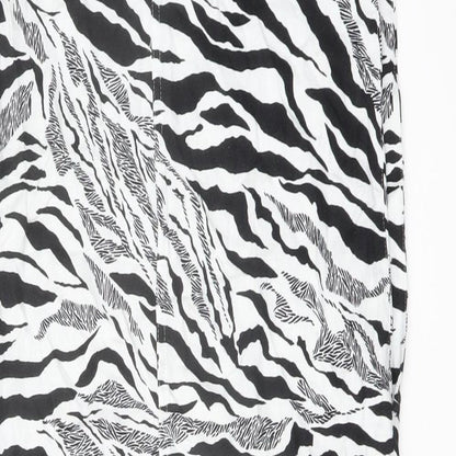 Marks and Spencer Womens White Animal Print Linen Trapeze & Swing Size 6 Round Neck Button