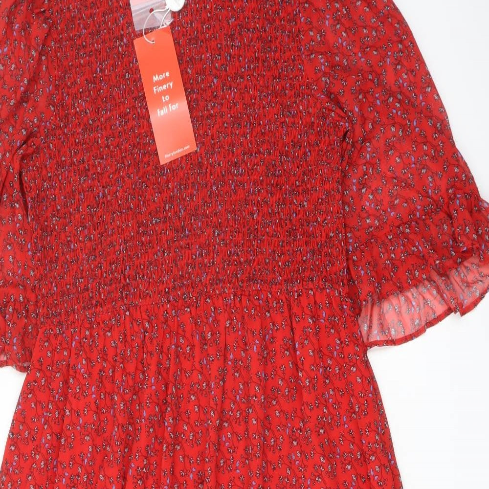 Finery Womens Red Floral Polyester A-Line Size 16 Mock Neck Pullover