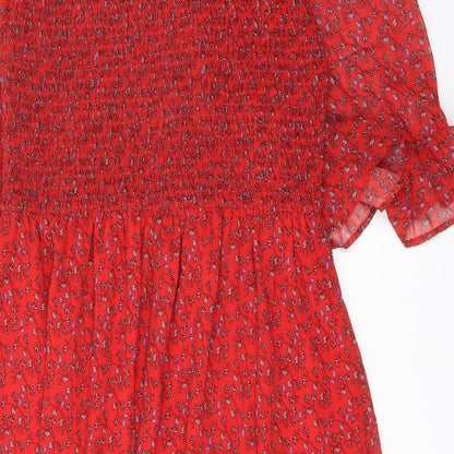 Finery Womens Red Floral Polyester A-Line Size 16 Mock Neck Pullover