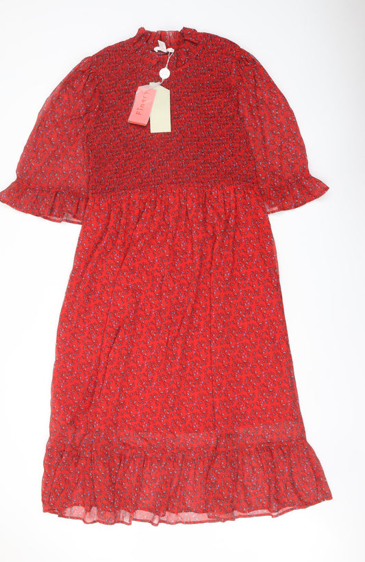 Finery Womens Red Floral Polyester A-Line Size 16 Mock Neck Pullover