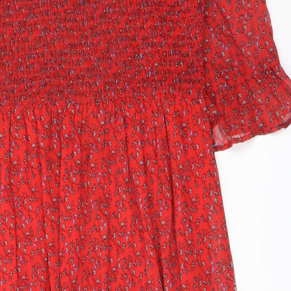 Finery Womens Red Floral Polyester A-Line Size 16 Mock Neck Pullover