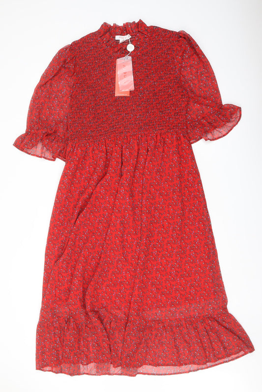 Finery Womens Red Floral Polyester A-Line Size 16 Mock Neck Pullover