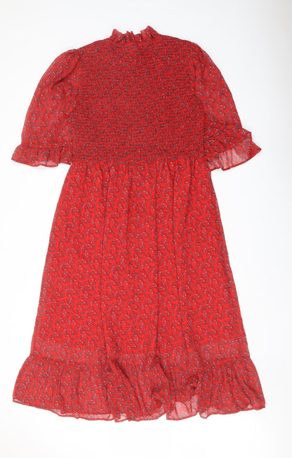 Finery Womens Red Floral Polyester A-Line Size 16 Mock Neck Pullover