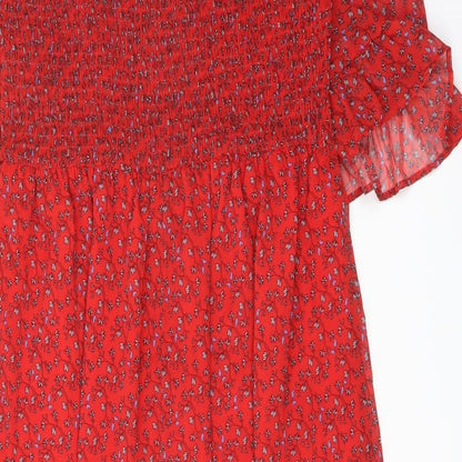 Finery Womens Red Floral Polyester A-Line Size 16 Mock Neck Pullover
