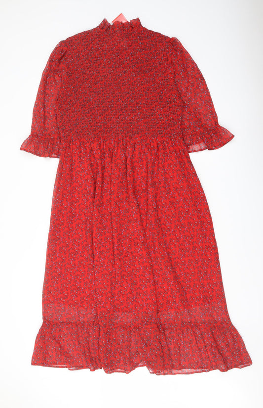 Finery Womens Red Floral Polyester A-Line Size 18 Mock Neck Pullover